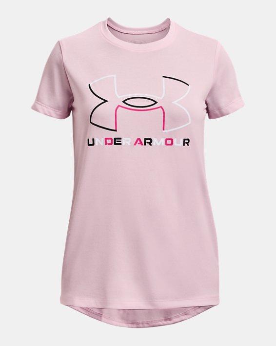 Girls' UA Tech™ Big Logo Twist Short Sleeve in Pink image number 0